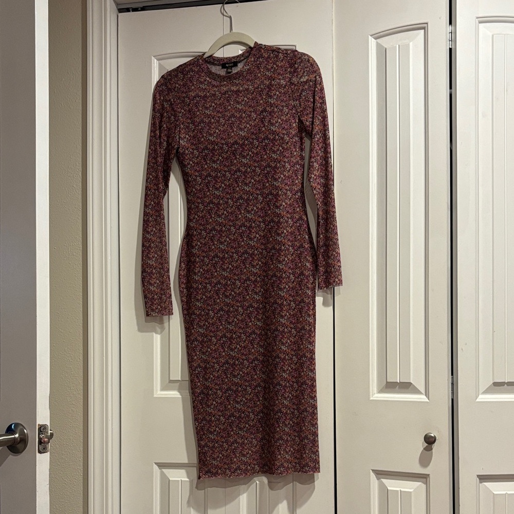 AFRM Burgundy Floral Long-Sleeve Midi Dress